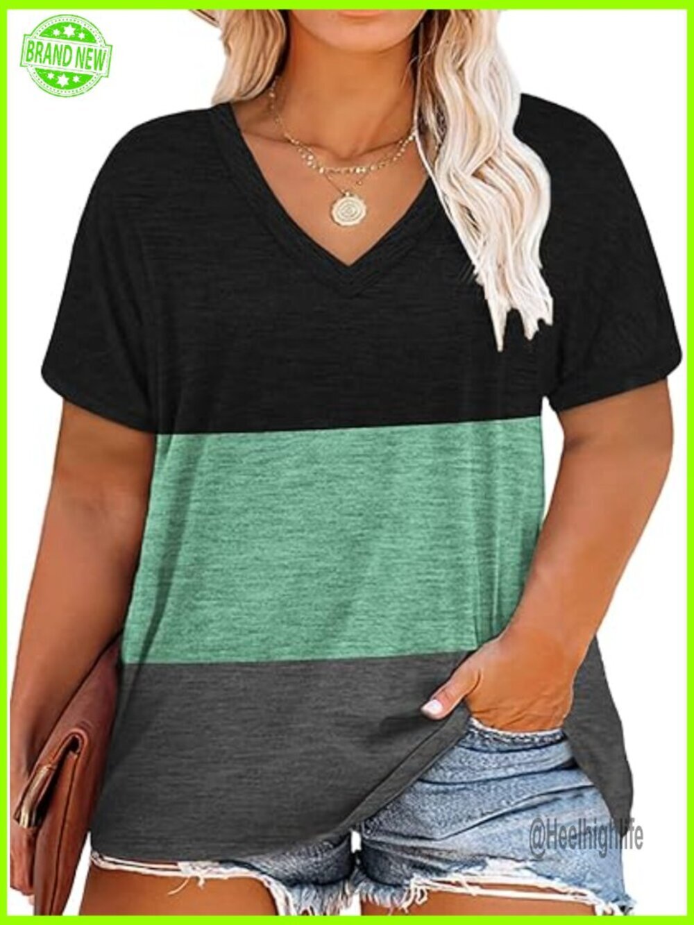 Plus Size V-Neck Tunic Top Soft Stretch Fabric Casual Loose Fit